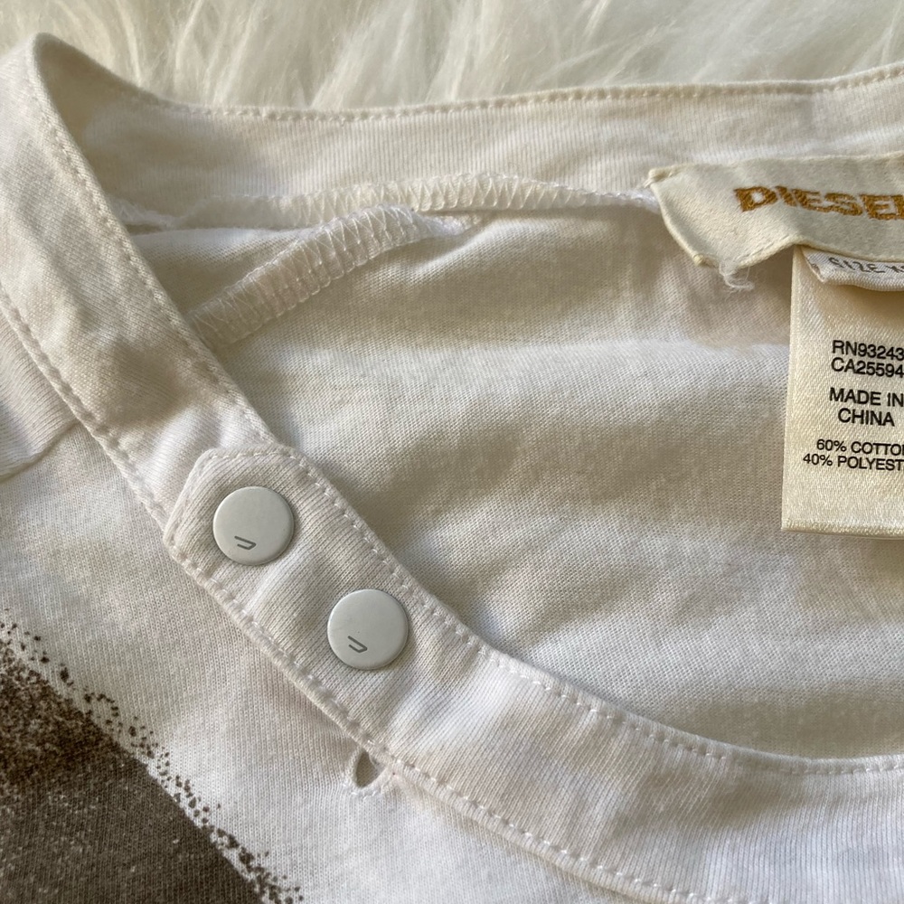 Diesel Round Hem T-Shirt  - Size XS - White - Picture 6 of 7